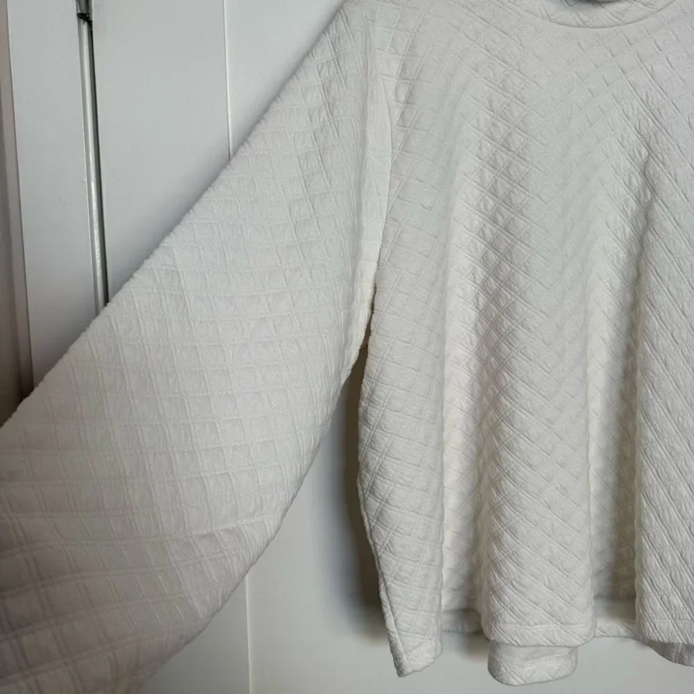 J Crew Sweatshirt Womens 3X Ivory Quilted Mock Neck Long Sleeve Pullover Stretch